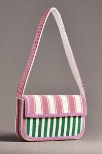 Custom Embroidered <b>Canvas</b> <b>Bag</b> With Red Lettering And Striped Handle Fashion Promotional Tote Glass Beads - Product Image 2
