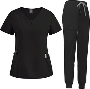 Tenues médicales confortables en coton noir, ensembles d'uniformes d'infirmières pour hôpitaux, vente en gros, logo personnalisé disponible pour médecins et infirmières - Product Image 1