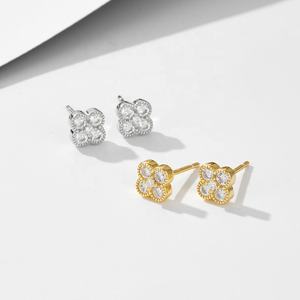 Classic Wholesale Hot Sale Trendy 14K 18K Solid Gold 925 <b>Sterling</b> <b>Silver</b> Four Clover Flower <b>Stud</b> Earrings Women's Everyday Wear - Product Image 4