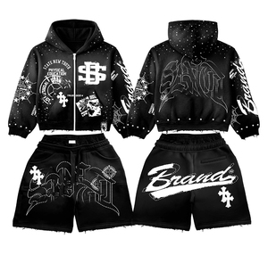 Conjunto Deportivo Personalizado de Secado Rápido, Pantalones Cortos de Punto, Traje de Poliéster y Algodón, Conjunto de Dos Piezas para Verano, Chaqueta Cortavientos con Capucha para Hombre - Product Image 3