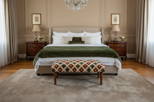 Banc en coton tissé à la main avec pieds en bois, design traditionnel antique éco-responsable fait main du Rajasthan, Inde, pouf pour la maison - Product Image 3