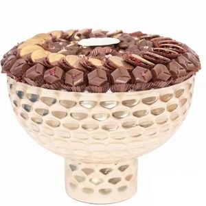 Bol à chocolat en métal argenté avec relief floral, base en résine rose, support à gâteau et bonbons arabes, bol à chocolat - Product Image 5