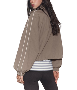 Chaqueta Cortavientos para Mujer, Color Sólido, Cuello Alto, Mangas Largas, Resistente al Viento, Cierre de Cremallera, Chaqueta Corta de Poliéster - Product Image 5