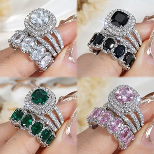 CAOSHI 2PC/Set Full Cubic Zirconia Engagement <b>Ring</b> Diamond Imitated Rhodium Plated 3A CZ <b>Iced</b> Out Bridal Wedding <b>Rings</b> for Woman - Product Image 3