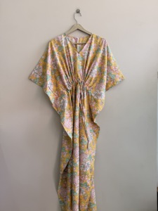 Vestido Kaftán Largo de Algodón Suave y Transpirable con Estampado Floral, Ecológico y Liso, para Mujer, Venta al Por Mayor - Product Image 1