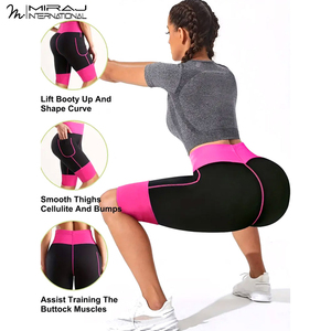 Shorts de yoga taille haute pour femmes en néoprène 3 couches, shorts de compression pour femmes, performance sportive, noir avec accents roses - Product Image 4