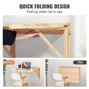 "Solid Wood <b>Wall</b>-Mounted <b>Folding</b> <b>Table</b> 31.5" X 2" for Dining Office or Laundry Room Use" - Product Image 4