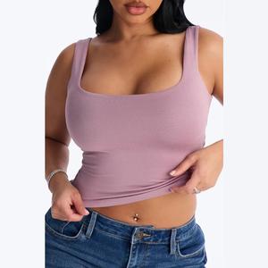 Nueva llegada: Camisetas sin mangas de algodón y elastano acanaladas para mujer, chaleco deportivo ajustado de verano para damas, hecho en Bangladesh. - Product Image 3