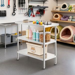 Tavolo da Lavoro Regolabile in Metallo con Ripiani per Cucina, per Isole e Carrelli - Product Image 1