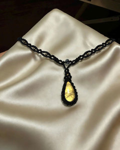 Handmade Macrame Labradorite <b>Necklace</b> Black Cord Boho <b>Statement</b> Pendant Adjustable Artisan Healing Jewelry - Product Image 3