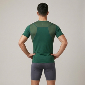 T-shirt de sport à compression à séchage rapide pour homme, manches courtes, motif uni, dégradé de couleurs, coupe ajustée, col rond, haut de sport - Product Image 2