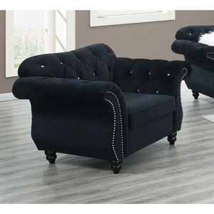 Elegante Poltrona in Velluto Nero per Soggiorno, Sedia Formale con Schienale Trapuntato, Arredamento di Lusso - Product Image 3