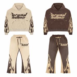 Conjunto Deportivo Personalizado para Hombre, Estilo Urbano, Lavado Ácido, Pantalones Acampanados con Sudadera con Capucha y Pantalones Apilados - Product Image 1