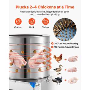 Machine à plumer les poulets électrique 23,6 tambours Modèle D0100XU4DNW 2200W 240RPM 119 doigts souples en acier inoxydable Traitement des plumes - Product Image 2