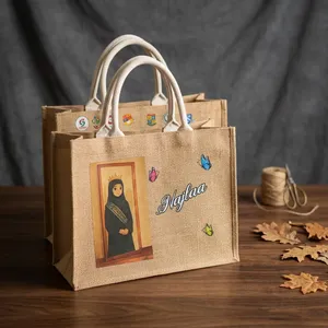 Sac fourre-tout en jute avec logo personnalisé, emballage cadeau durable - Product Image 2