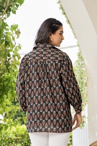 Camisa informal azul de manga larga para mujer con cuello de solapa para uso en la oficina - Product Image 2