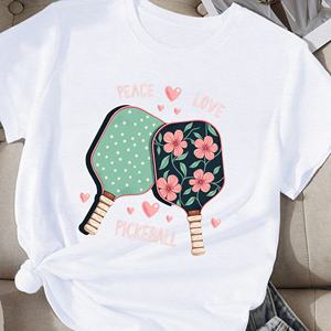 T-shirt décontracté pour femme Peace Love Pickleball, coupe classique, en polyester tricoté, col rond, manches courtes, imprimé par transfert thermique - Product Image 3