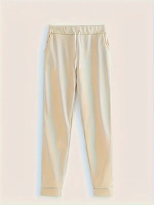 Conjunto de chándal de color negro liso, sudadera y pantalón de chándal, hecho de algodón y forro polar, talla grande, ropa informal. - Product Image 6