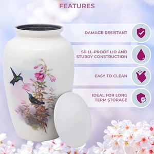 Urna Funeraria de Esmalte Blanco con Colibrí Impreso, Urna Conmemorativa Personalizada para Entierro de Adultos - Product Image 4
