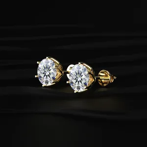Boucles d'oreilles clous solitaires en diamant taille ronde Lotus Radiance, boucles d'oreilles clous traditionnelles en diamant, boucles d'oreilles clous haut de gamme d'Inde - Product Image 3