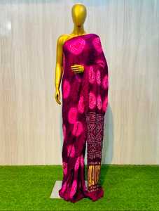 Sari en soie Gaji pure, fait main, deux tons, style Bandhani - Product Image 3