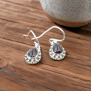 Boucles d'oreilles pendantes en argent sterling 925 avec grenat naturel pour femmes, style vintage bohème, plaqué or rose et jaune, bijoux faits à la main - Product Image 1
