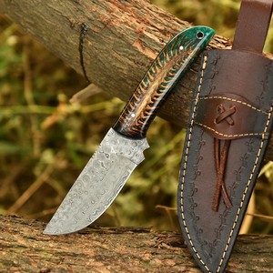 Cuchillo Skinner de Acero de Damasco Forjado a Mano con Mango de Piña, Hoja Fija de Espiga Completa, con Funda de Cuero, OEM Personalizado - Product Image 1