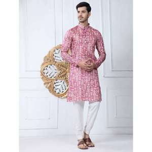 เสื้อยืดพิมพ์ลายผ้าฝ้ายแท้ดีไซน์เนอร์พร้อมเพย์จามาสีชมพู - Product Image 1