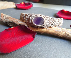 Handmade Purple Macrame Amethyst Bracelet Adjustable Boho <b>String</b> Bracelet Bell Charm Jewelry for Women - Product Image 4