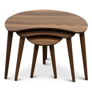 Walnut Wood Mid Century Modern <b>Round</b> Eco-friendly Handcrafted <b>Nested</b> Side <b>Tables</b> Set-Wholesale Furniture From India - Product Image 3