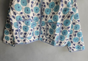 <b>Quilted</b> <b>Jacket</b> Women Floral Embroidery Cotton V Neck Three Quarter Sleeve Spring Style White Blue <b>Pattern</b> gift for her - Product Image 3