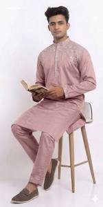 High Quality Fancy Silk with Top-Side Embroidered Readymade Full-Sleeve <b>Kurta</b>-Same Color Polo Pant Collection At Wholesale Rate - Product Image 2