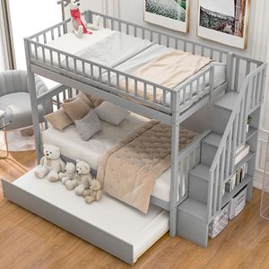 Letto a castello grigio a due piazze con letto estraibile e contenitore - Prodotto per letti per bambini - Product Image 2