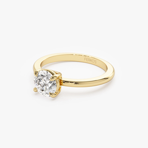 Bague de fiançailles en or jaune avec diamant rond, solitaire classique pour femme, pierre naturelle - Product Image 5