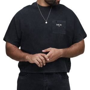 Camiseta de Algodón Lavado de Alta Densidad para Hombre, Corte Relajado, con Bolsillo en el Pecho, Bordado, Fabricante OEM, Suministro al por Mayor de Ropa Urbana - Product Image 1