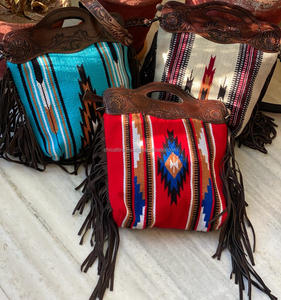 Nuevo bolso de hombro de cuero con flecos de tela Jacquard artesanal de alta calidad, bolso de mano con asa de vaquera de cuero genuino - Product Image 4