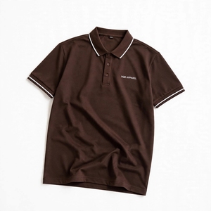 Chemise à manches courtes rose pour homme HQR, avec bordure contrastée, logo imprimé sur le devant, décontractée, tricotée, respirante, en coton, coupe classique - Product Image 1