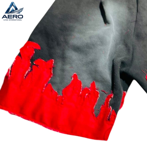 Custom Vintage Wash <b>Men's</b> <b>Shorts</b> <b>Red</b> Flame Patchwork Streetwear High Quality Acid Wash Fleece Cotton Heavyweight Gym <b>Shorts</b> - Product Image 5