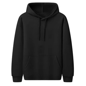 <b>Men's</b> Black Hooded Sweatshirt Regular Fit Cotton French Terry Casual Pocket Hoodie Autumn Wear - Product Image 1