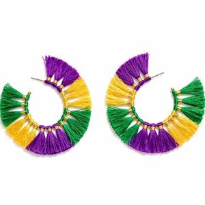 Pendientes de Aro con Borlas de Mardi Gras de Rizir Fashion, Chapados en Oro de 14K, Hilo de Seda, Geométricos, Religiosos, Cristianos, para Mujer - Product Image 3