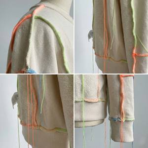 Deconstructed Women's Winter Autumn Sweatshirt Exposed Seam Pullover Streetwear <b>Raw</b> Edge Contrasting Neon Crewneck 100% Cotton - Product Image 4