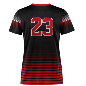 Camiseta de Softbol Sublimada con Degradado Negro y Rojo, Cuello en V, Uniforme Personalizado para Equipo con Número en la Espalda, Corte Atlético - Product Image 3