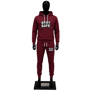 Conjunto de Sudadera con Capucha y Pantalones Deportivos Color Granate para Hombre, Manga Larga, Informal, con Cordón Ajustable y Bolsillos Laterales, Personalizado con Estampado - Product Image 1