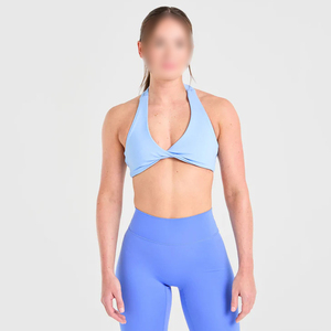 Soutien-gorge de sport simple à col halter pour femme, couleur bleu clair, nouvelle arrivée, meilleur vendeur, fabrication OEM/ODM à prix d'usine - Product Image 1