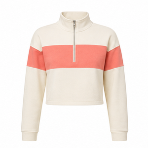 Sweat-shirt court personnalisé en molleton doux pour femme, style streetwear, avec demi-zip, en French Terry - Product Image 1