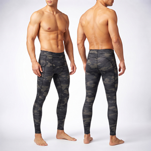 Leggings de yoga imprimés camouflage pour hommes, 100% polyester et élasthanne, collants de sport pour hommes, longueur intégrale, taille élastique - Product Image 3
