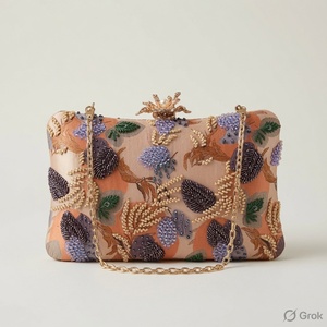 Pochette de soirée brodée florale et perlée avec perles de cristal, pour mariage, avec bandoulière chaîne et fermeture à rabat - Product Image 3