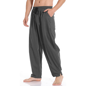 Men's <b>Trousers</b> Linen Lightweight Spring Casual <b>Drawstring</b> Elastic Waist Wide Leg Solid Color Comfortable Full-Length Men's Pants - Product Image 3