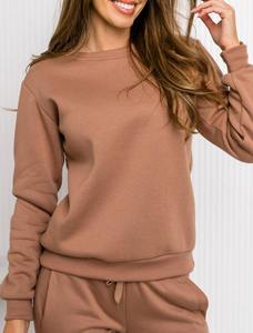 Ensemble de survêtement pour femme, couleur unie, manches longues, col rond, pantalon de jogging décontracté, respirant, 100% coton, vêtements d'automne - Product Image 5