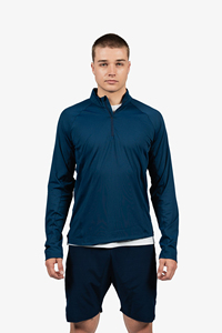 <b>Men's</b> Navy Blue Quarter Zip <b>Pullover</b> Sweatshirt Regular Fit Solid Color Sporty Knitted Polyester Stand Collar Long Sleeve - Product Image 6